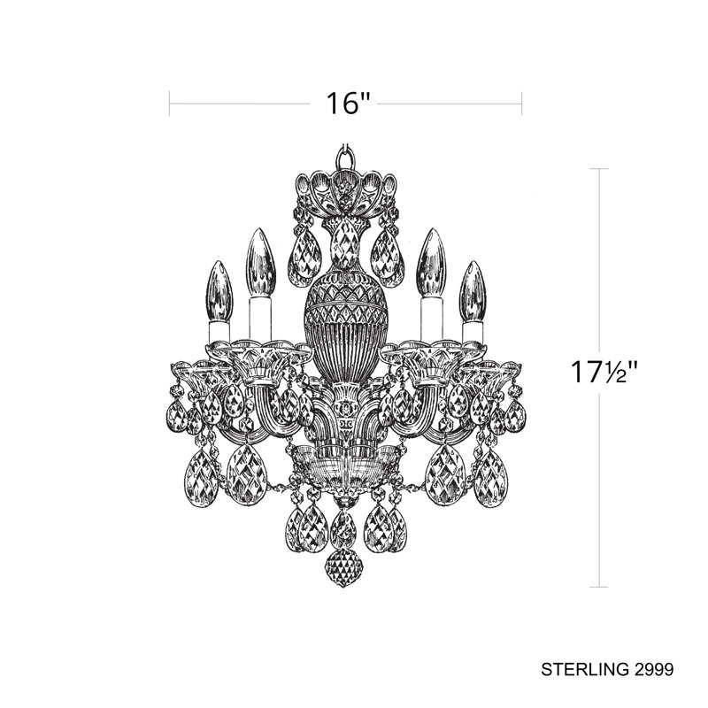 Sterling 5 Light 16in x 18in Chandelier in Gold with Clear Heritage Handcut Crystals, Gold, Chinese (K9)