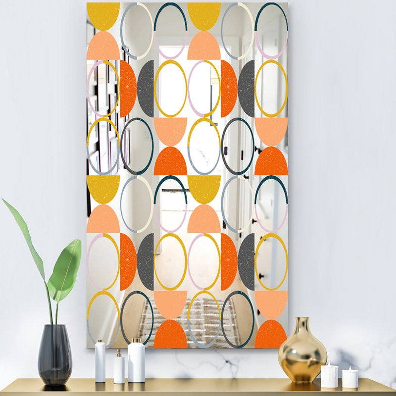 Miroir d'appoint circulaire et moderne, L 29,5 po x H 39,4 po, Orange et gris