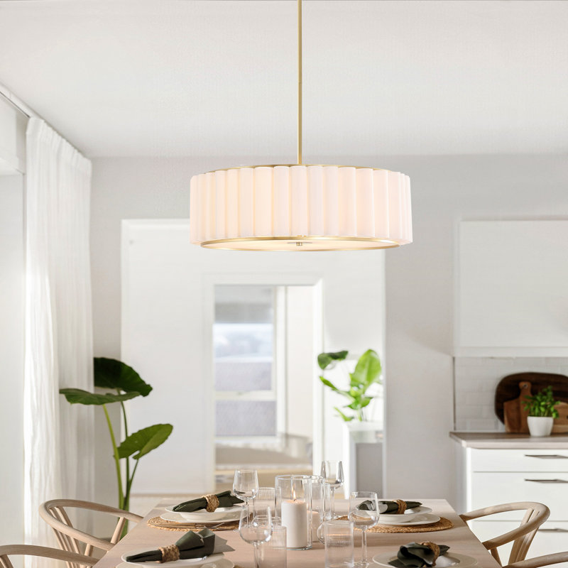24" 5-Light Pleated Drum Chandelier, Gold