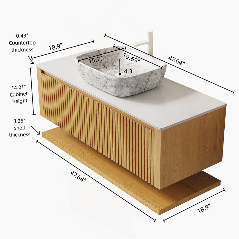 Ensemble de meuble-lavabo fonctionnel avec tiroirs et tablette ouverte, idéal pour les espaces de salle de bain organisés et élégants.