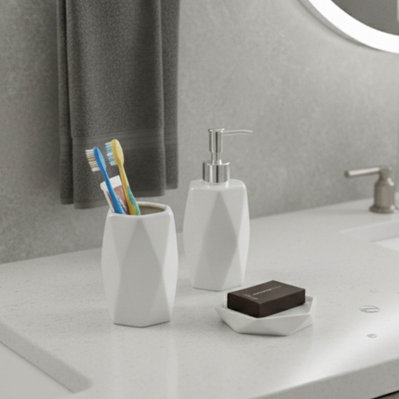 Porte-brosse à dents et verre Diamond, Blanc