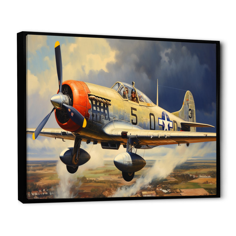 «P51B Plane Skyline I», reproduction sur toile, Cadre flottant noir, H 34 po x l 44 po x P 1,5 po
