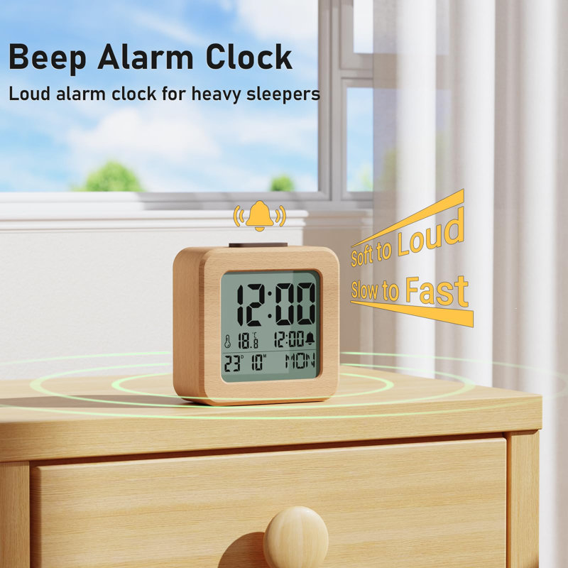 Digital Wood Electric Alarm Tabletop Clock Natural Wood