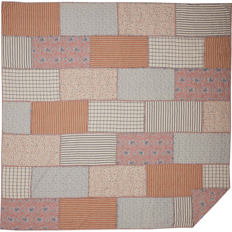 Navy and Gold Reversible Cotton Queen Quilt