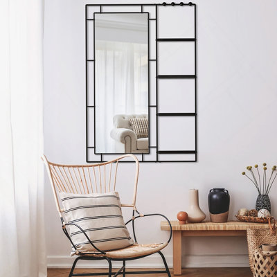 Miroir de meuble-lavabo moderne 30 po x 44 po avec tablette multifonctionnelle, grand miroir de salle de bain, miroir de décoration à cadre noir, convient pour la salle de bain, le salon, la chambre à coucher