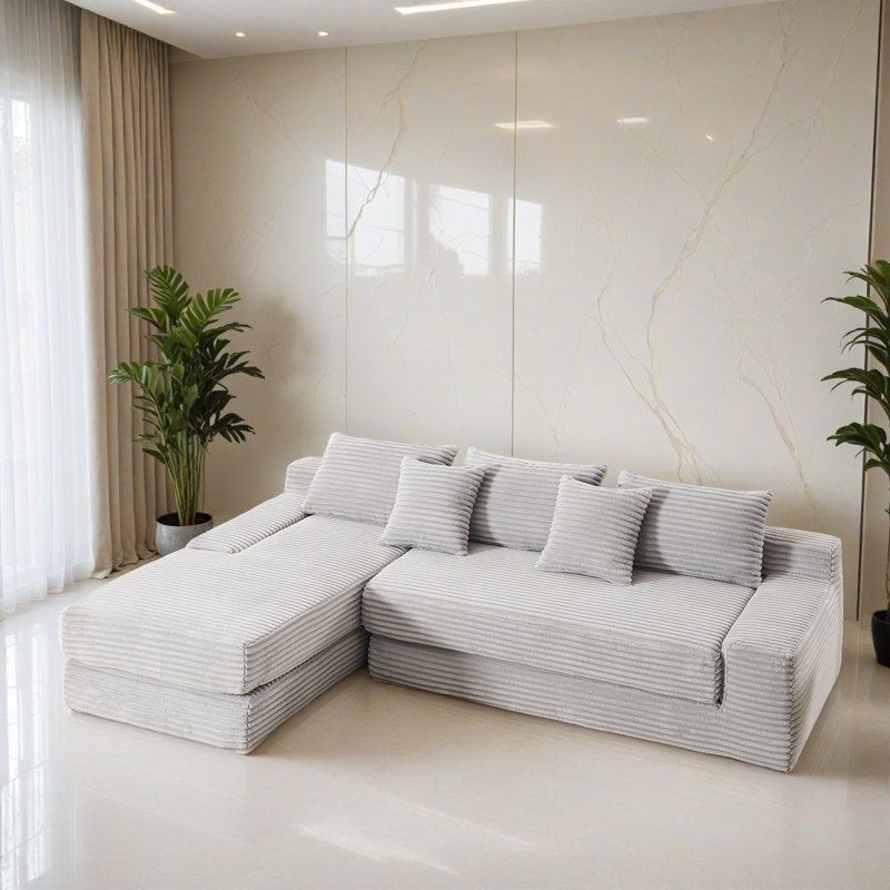 Canapé-lit modulaire réversible 104,34 po, Velours côtelé gris pâle