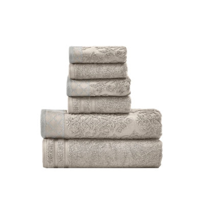 Ensemble de serviettes de 6 pièces en jacquard damassé / 100% coton peigné uni ultradoux de 550 g/m² avec bordures décoratives Modern Threads
