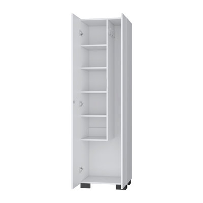 White Storage Shelves Broom Cabinet