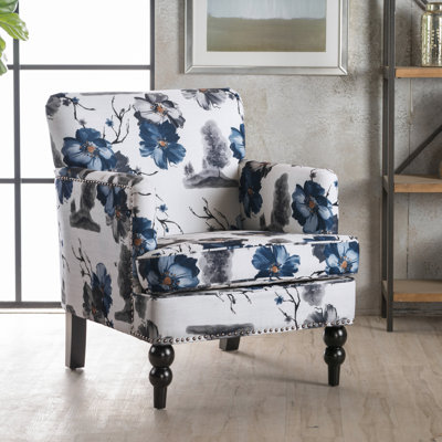 Lofties Contemporary Polyester Armchair with Solid Birch Wood Frame, Plush Cushions, Nailhead Trim, and Button-Tufted Diamond Detailing