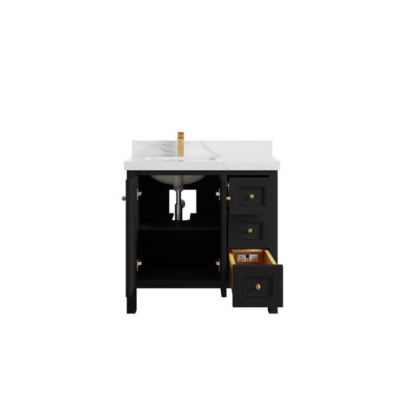Nashville X P 22 po De salle de bain Quartz, Noir, Or brossé, Calacatta Laza