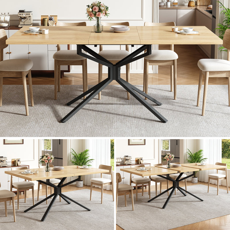 160 cm Extendable Dining Table with Steel Base, Walnut