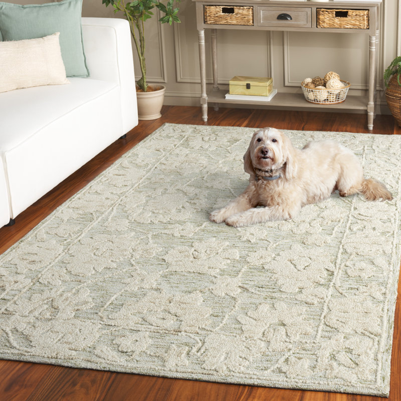 Marquee 508 Hand Tufted Wool/Cotton/Pet Yarn Floral Rug in Gray/Light Brown, Rectangle 8' x 10'
