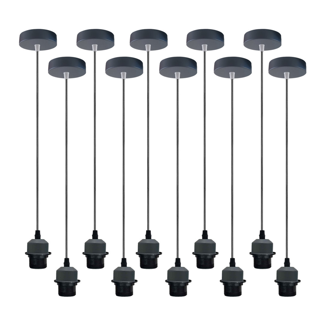 Bithlo 10x Industrial E27 single Pendant Light Holder Set – Williston Forge Adjustable Ceiling Fittings with 95cm Cable for Home or Commercial Use