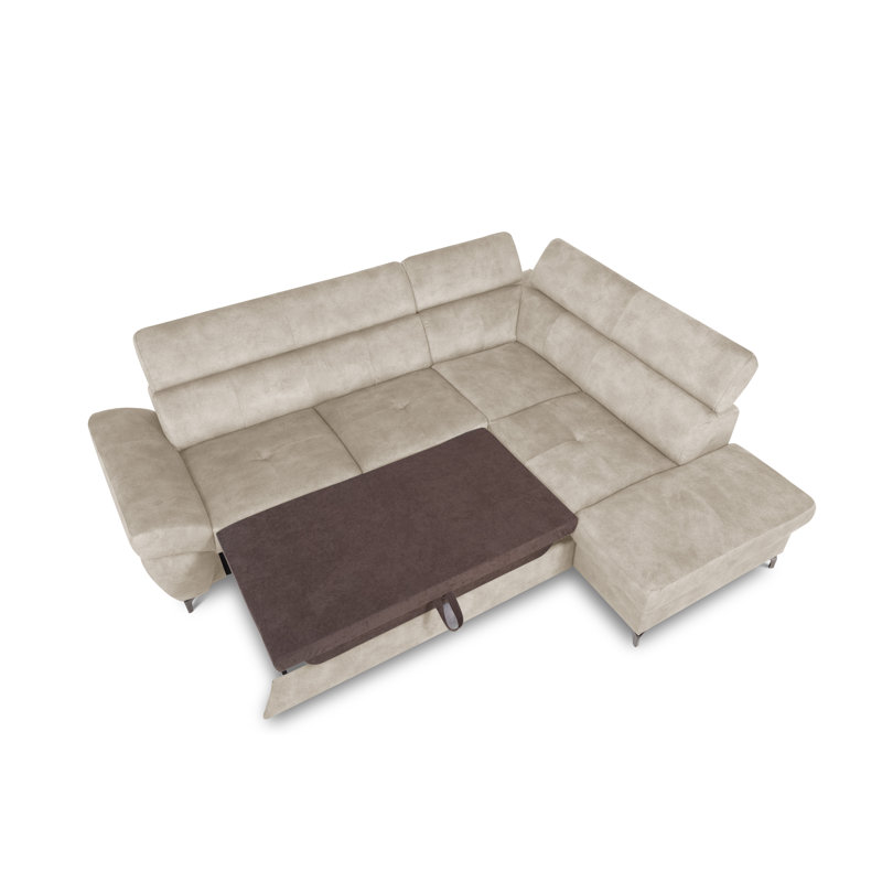 MONTANA Fabric Corner Sofa with Sleeping Function and Storage and Adjustable Headrests, Beige, Right Hand Facing