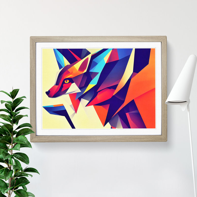 Dreamlike Abstract Fox - Single Picture Frame Print, 25cm H x 34cm W x 2cm D, Oak Framed