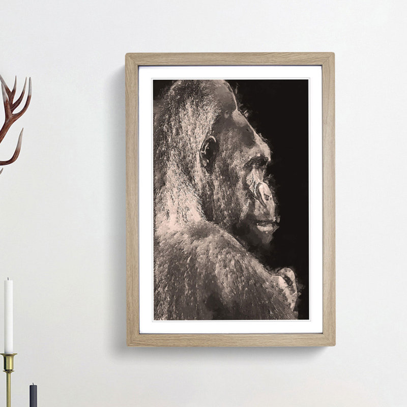 Silverback Gorilla in Abstract - Picture Frame Graphic Art Print, 91cm H x 60cm W x 2cm D, Oak