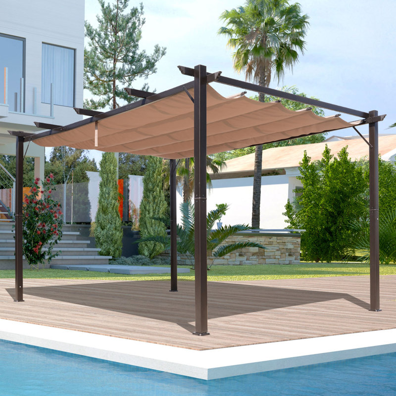 Outsunny Pergola with Retractable Shade Canopy, Aluminum, 10 (ft) x 10 (ft), Brown