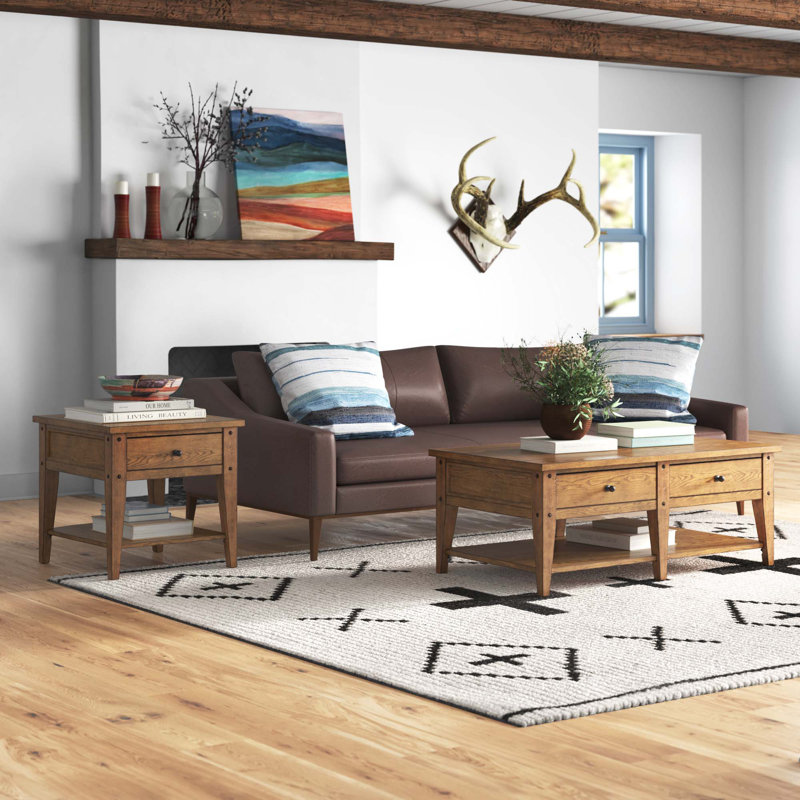 Laron 3 Piece Living Room Table Set w/ Drawers, Brown