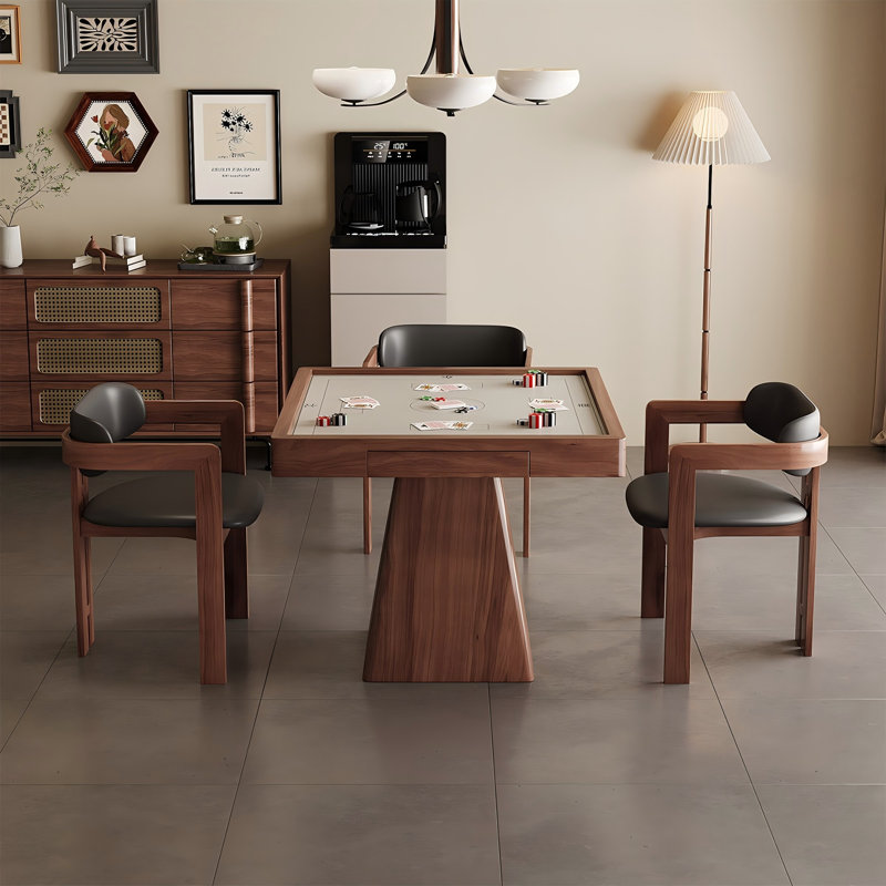 34.65"Brown Square Multifunctional Poker & Dining Table