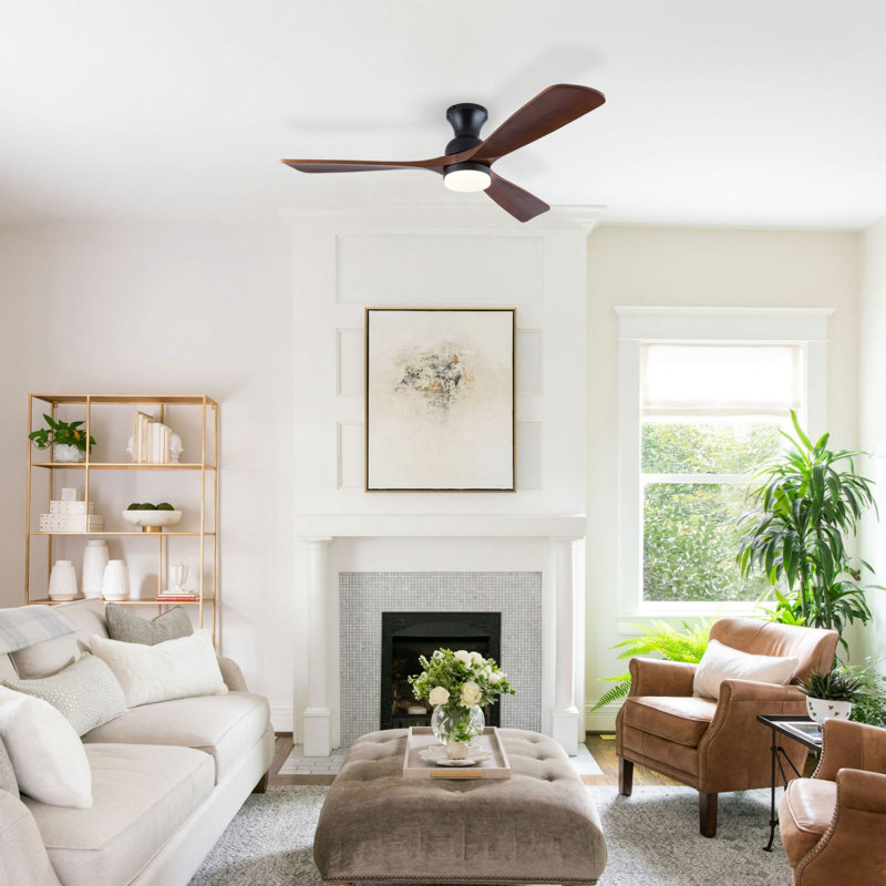 52 Inch Modern Black Ceiling Fans With Lights, 3 Color Dimmable LED, 3 Solide Wood Blades Ceiling Fan With Remote Control Reversible DC Motor