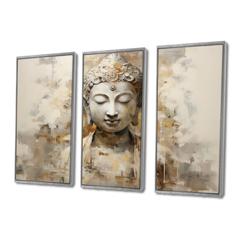 Ensemble d'art mural «bouddhisme» Tivona, H 28 po x l 36 po, Silver Floater Framed