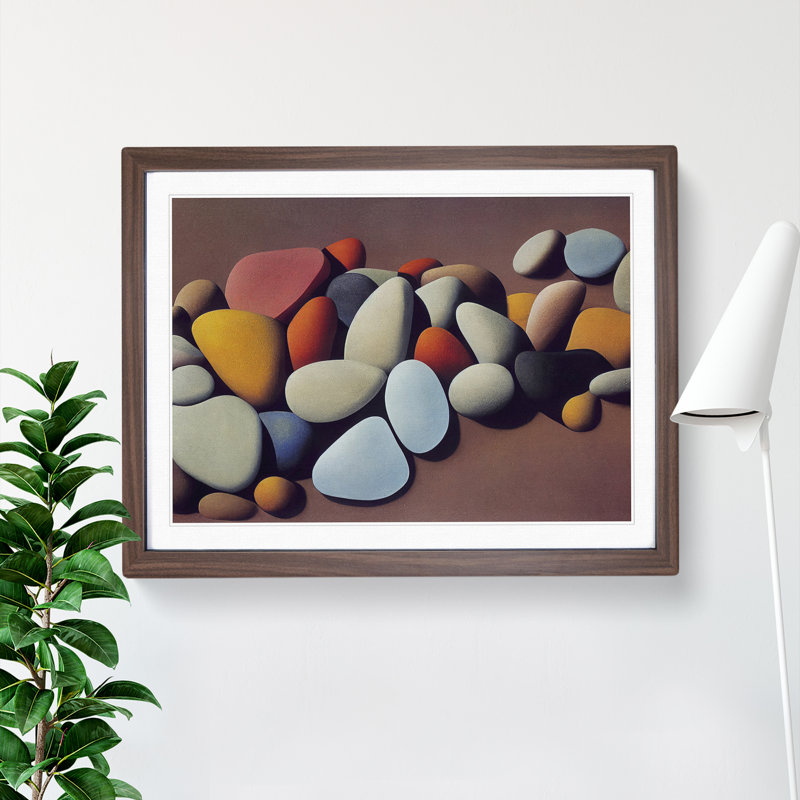 Animated River Pebbles - Single Picture Frame Print, 25cm H x 34cm W x 2cm D, Walnut Framed