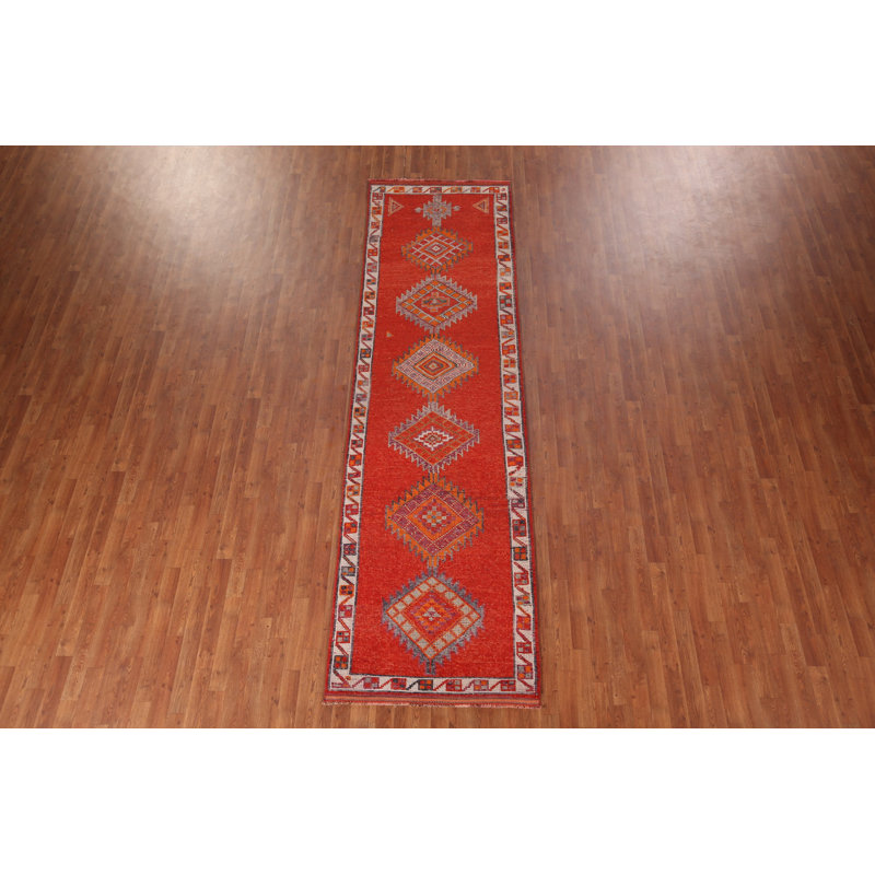 Geometric Wool Oushak Turkish Runner Rug 3x12