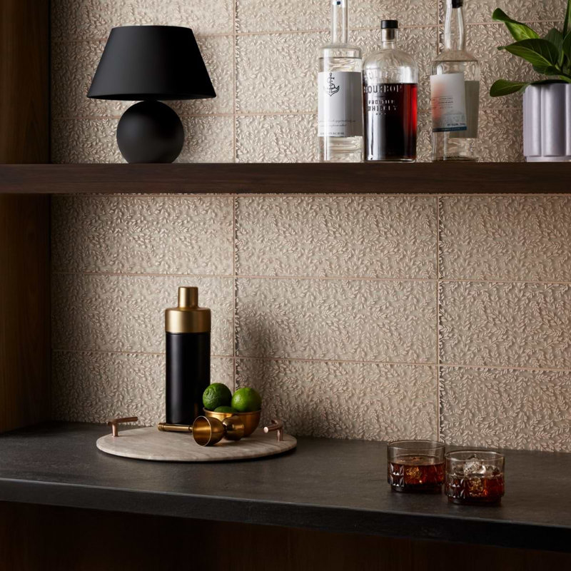 Sonya Flowers 6x16 Frosted Glass Tile, Pearl White