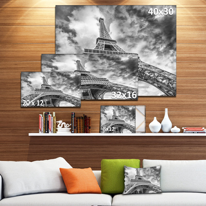 Black and White Paris Eiffel Tower Canvas Print, 12" x 20"
