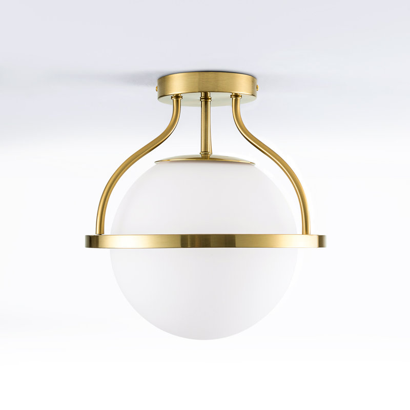 11.2‘’-1 Light  Sphere Globe Frosted Glass Semi Flush Mount For Dining Room Hallway, Brushed Brass