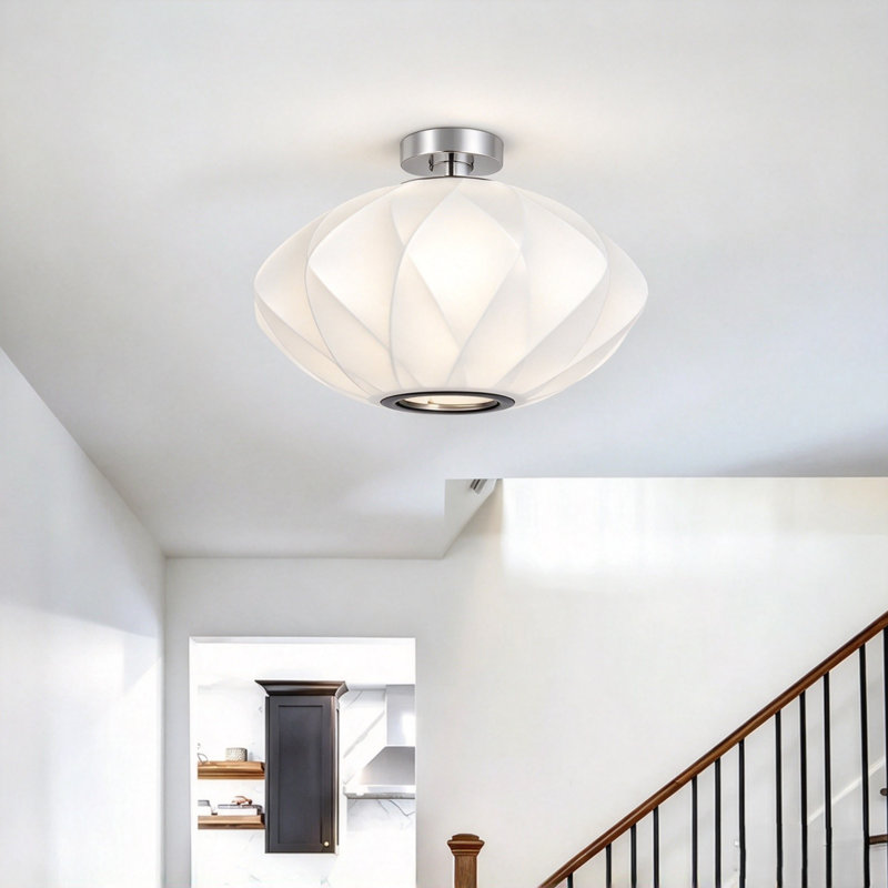 Plafonnier semi-encastré géométrique 1 lumières unique, H 9 po x l 14 po x P 14 po