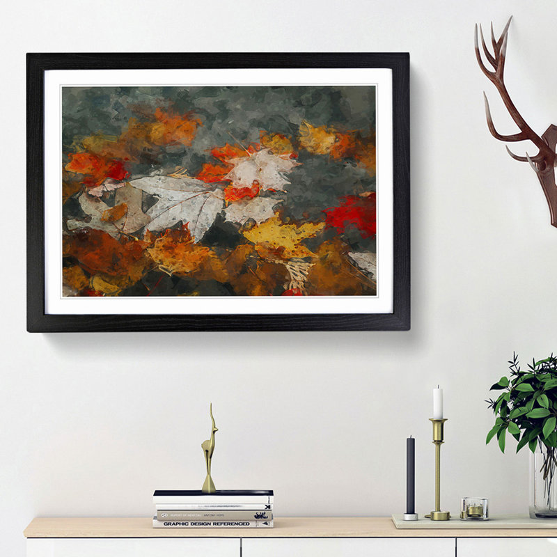 Leaves in Autumn in Abstract - Picture Frame Graphic Art Print, Black Framed, 27cm H x 36cm W x 2cm D