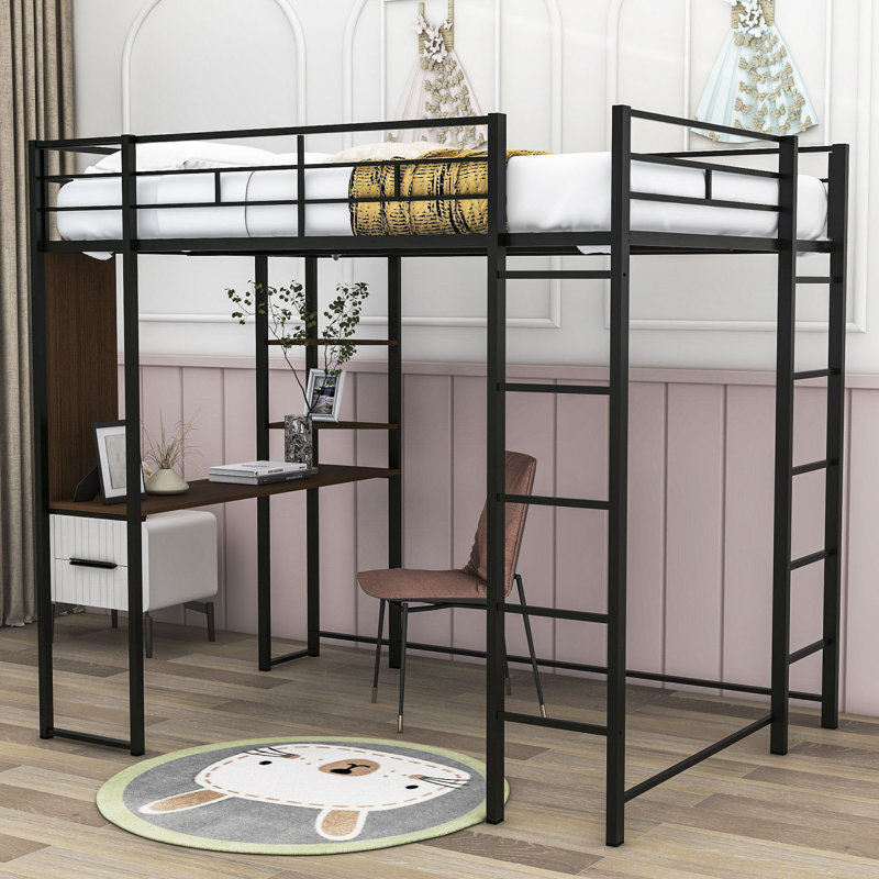 Lit mezzanine double Waukee avec bureau intégré de Mason & Marbles, Noir