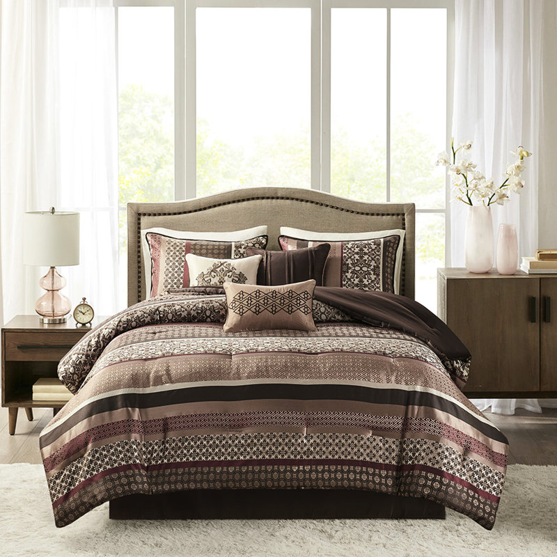 7 Piece Comforter For Queen Red - Geometric Comforter, , 100% Bed Beautiful Print, Machine Washable