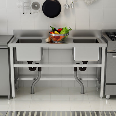 Belfry Kitchen Ezra 500mm W Double Bowl Stainless Steel Kitchen Sink 0