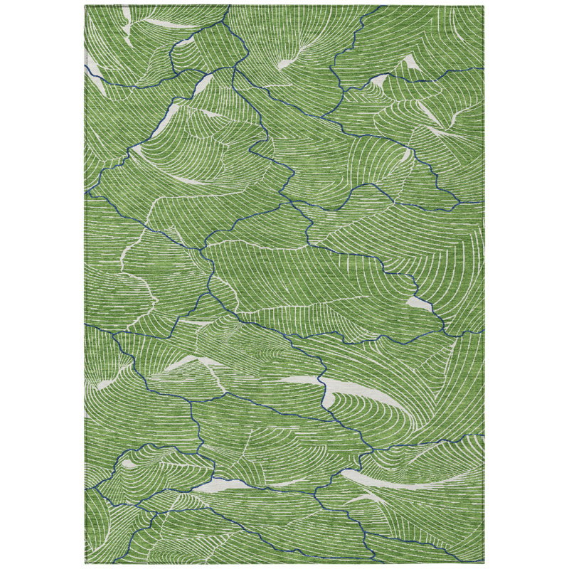 HomeRoots 3' X 5' Green Abstract Washable Indoor Outdoor Area Rug