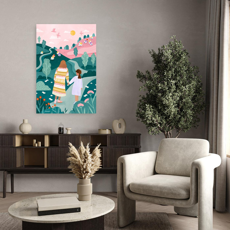 Dreamy Mother Daughter Walk Dreamy Peaceful Serene Landscape Nature Wall Art Print by Bea Muller - Wrapped Canvas Print