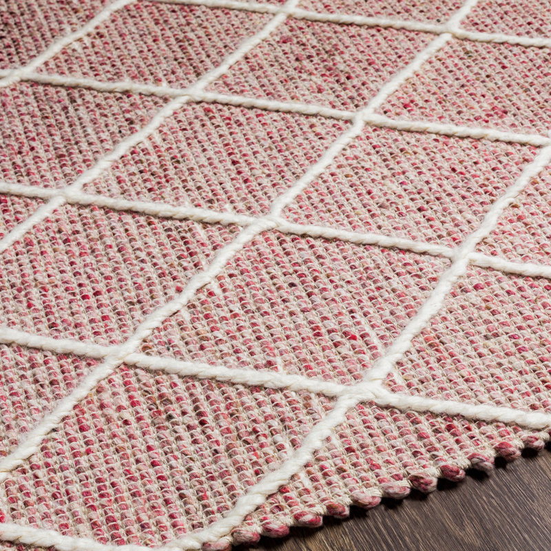 Tapis rose / blanc à motif géométrique tissé à la main Althena, Rectangle 8 pi 10 po x 12 pi
