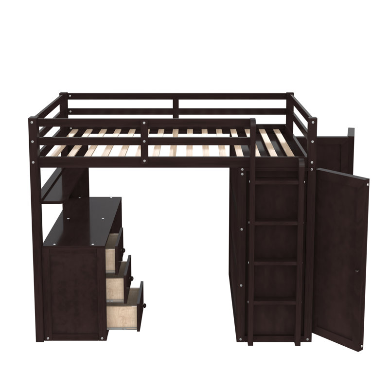 Lit mezzanine double avec tiroirs Alvara Kids, Espresso