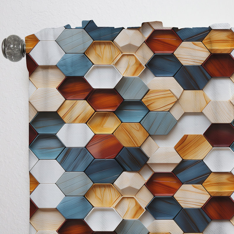 Rideau obscurcissant géométrique abstrait orange et gris Hexagons II - 1 panneaux, L 52 po x L 90 po