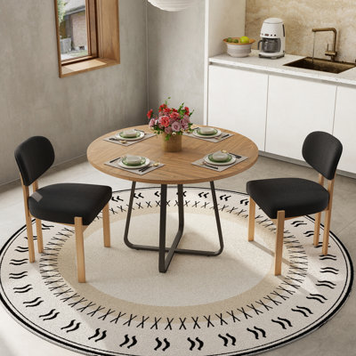 Ensemble de table de salle à manger 43,3 po pour 2 à 4 personnes, table de cuisine moderne avec base en métal, plateau de table en panneau de fibres à densité moyenne et chaises rembourrées en chenille, ensemble de salle à manger polyvalent pour la salle à manger, la cuisine, le coin repas, petit espace