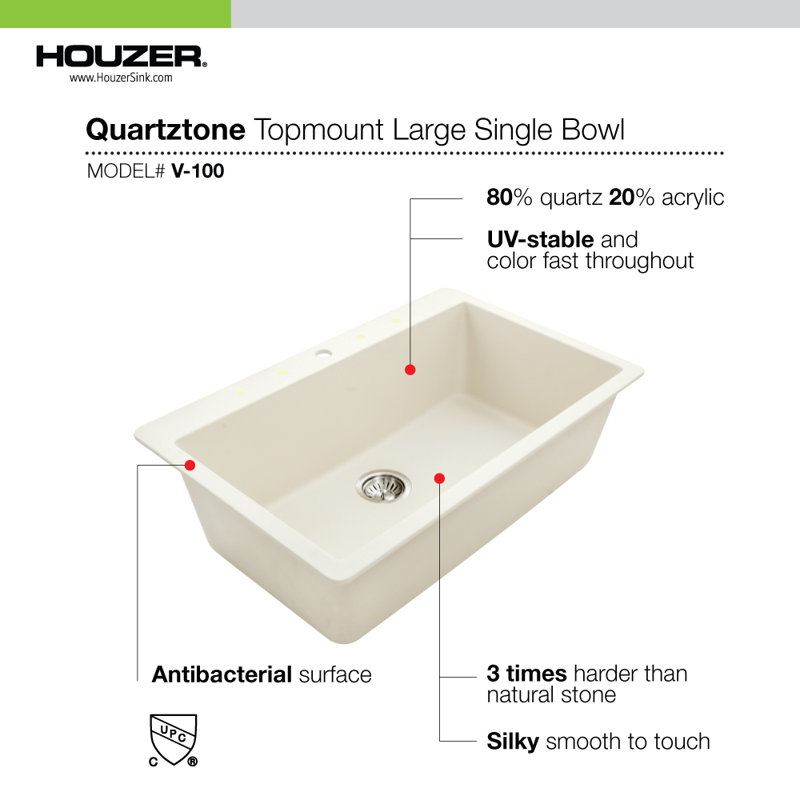 Quartztone Single Bowl Granite Kitchen Sink, Mocha