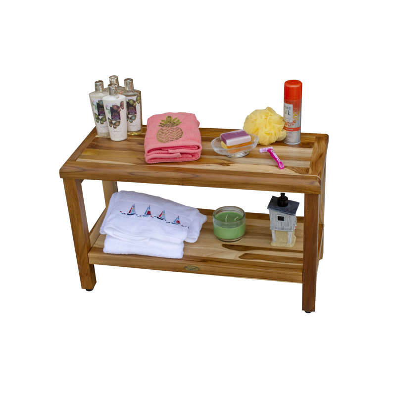 Eleganto 30" Natural Teak Shower Bench with Shelf