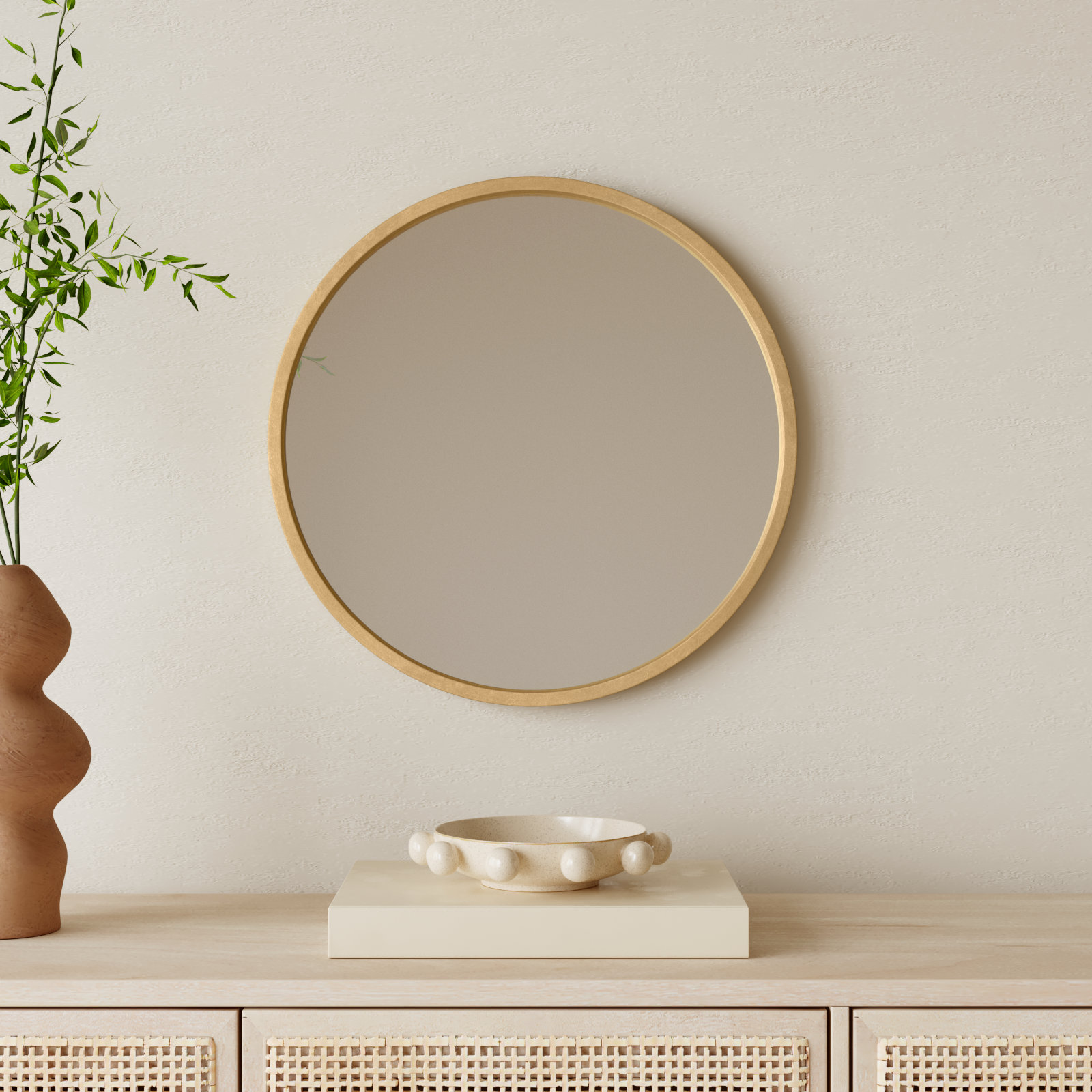 Arranjeet Modern Round Wall Mirror, 21.6" x 21.6", Gold