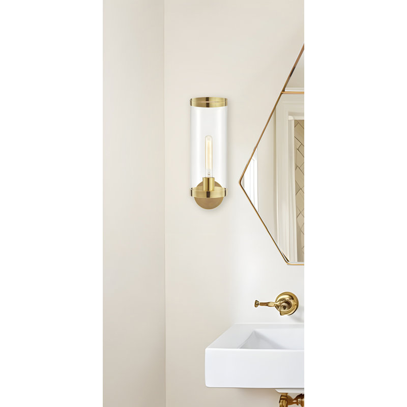 Applique murale moderne 1 lumière dorée avec abat-jour en verre transparent