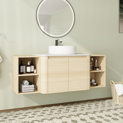 Meuble-lavabo simple mural 54 po avec plateau en pierre reconstituée et portes à fermeture en douceur 54 po