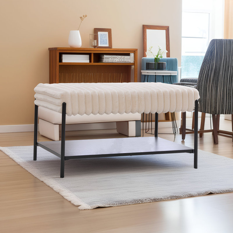 Banc de rangement rembourré avec tablette amovible, Beige