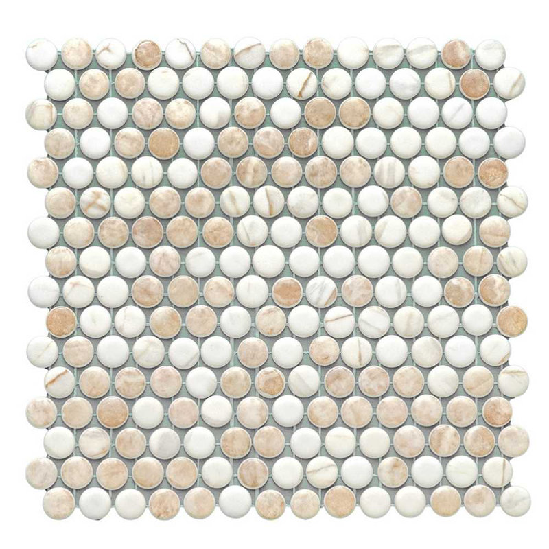 Eterna Penny 12"x12" Recycled Glass Mosaic Tile, Cream Blend