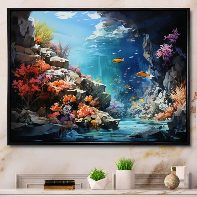 Aquariums Marine Wonders III - Aquariums, art mural, H 12 po x l 20 po x P 1 po, Cadre flottant noir