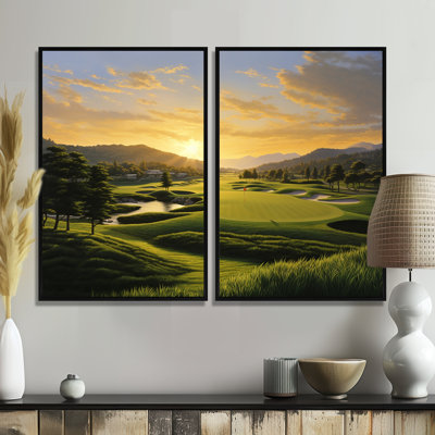 «Golf Dawn On The Put I», ensemble de 2 reproductions d'art moderne sur toile corail